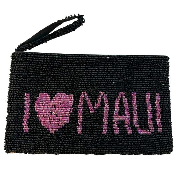 Beaded Black and Pink Clutch I love Maui on one side - Picture 2 of 7